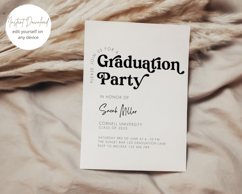 Graduation Invitation Template, Graduation Invitation, Modern Grad Invitation, Graduation Invite, Minimal, Her, Editable Template image 2