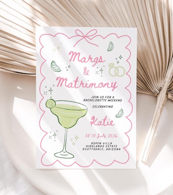 Margs and Matrimony Bachelorette Invitation, Margarita Bridal Shower Invite, Margarita bach wknd, Pink Margs and Matrimony, Canva Template