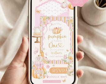 Pink Little Pumpkin Birthday Invitation Website, Girl Birthday, Canva Invitation Website Template (Digital Download)