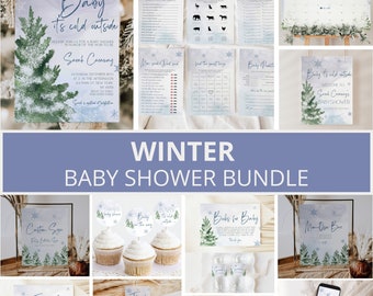 Winter Baby Shower Bundle, Christmas Baby Shower Invitation Bundle, Boy Baby Shower, Holiday Baby Shower Decor, Winter Baby, Template