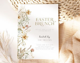 Floral Easter Brunch Invitation, Easter Brunch Invite, Easter Invitation, Easter Egg Hunt Invitation, Editable template, Instant Download