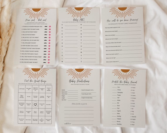 Sun Baby Shower Games Bundle, 25 Baby Shower Games Bundle, Here Comes the Sun Baby Shower Games, PDF, Answers Included