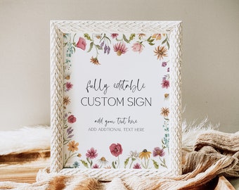 Könnte beinhalten: Ein weißer Rahmen mit einem floralen Muster als Rahmen. Der Rahmen enthält ein Schild mit der Aufschrift "vollständig editierbar BENUTZERDEFINIERTES SCHILD fügen Sie Ihren Text hier hinzu ZUSÄTZLICHEN TEXT HIER HINZUFÜGEN".