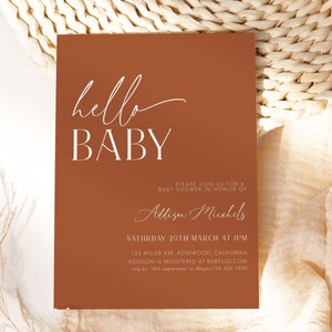 Terracotta Baby Shower Invitation, Burnt Orange Baby Shower Invitation, Minimal Baby Shower Invite, Minimal Baby Shower Invitation, Editable
