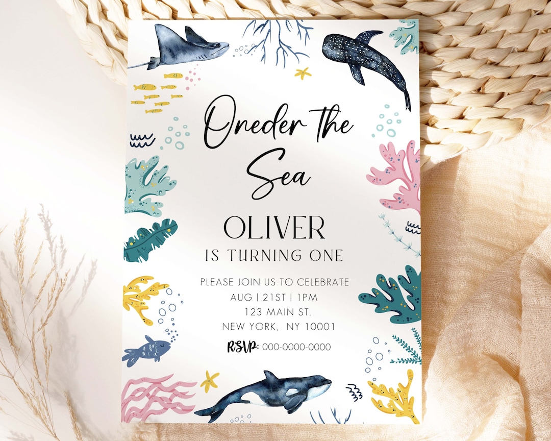 Oneder the Sea Birthday Invitation, Under the Sea 1st Birthday Invite,  Ocean Birthday, Under the Sea Invitation, Editable, Instant Download 