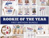 Rookie of the Year Birthday Bundle, Rookie 1st Birthday Bundle, Baseball Birthday Invitation Bundle, Baseball 1st Birthday Invite, Template