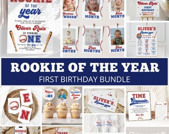 Rookie of the Year Birthday Bundle, Rookie 1st Birthday Bundle, Baseball Birthday Invitation Bundle, Baseball 1st Birthday Invite, Template