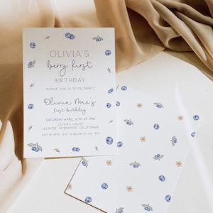 Blueberry eerste verjaardagsuitnodiging, Berry 1e verjaardag uitnodigen, Blueberry verjaardagsuitnodiging, Berry verjaardag uitnodigen, bewerkbare sjabloon