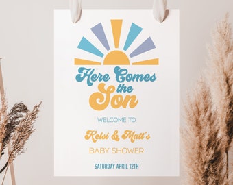 Retro Here Comes the Son Baby Shower Welcome Sign, Sun Baby Shower Decorations, Sunshine Baby Shower Decor, Here Comes the Sun Baby Shower