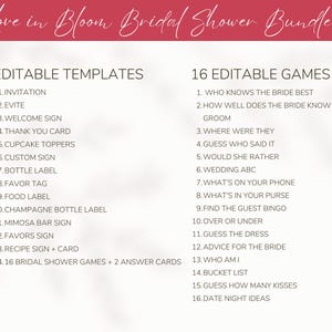 Love in Bloom Bridal Shower Bundle, Love in Bloom Bridal Shower Invitation, Spring Bridal Shower, Bridal Shower Decor, Editable Template image 7