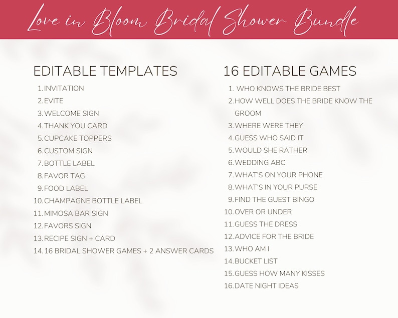 Love in Bloom Bridal Shower Bundle, Love in Bloom Bridal Shower Invitation, Spring Bridal Shower, Bridal Shower Decor, Editable Template image 7