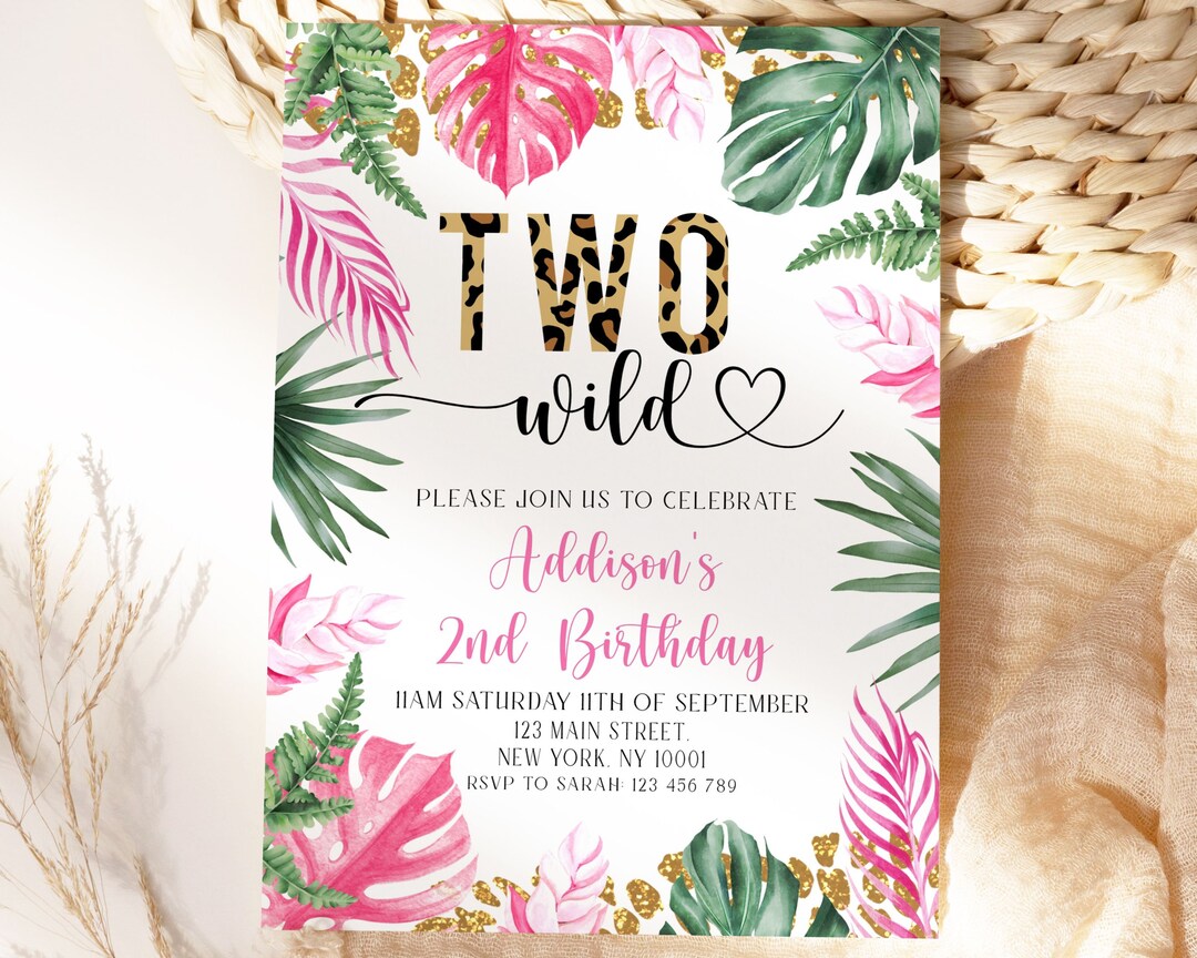 Two Wild Birthday Invitation Girl Leopard Print, Two Wild Birthday