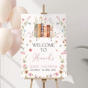 Storybook Baby Shower Welcome Sign, Book Themed  Welcome Sign, Baby Shower Decor, Books Baby Shower, Canva Template