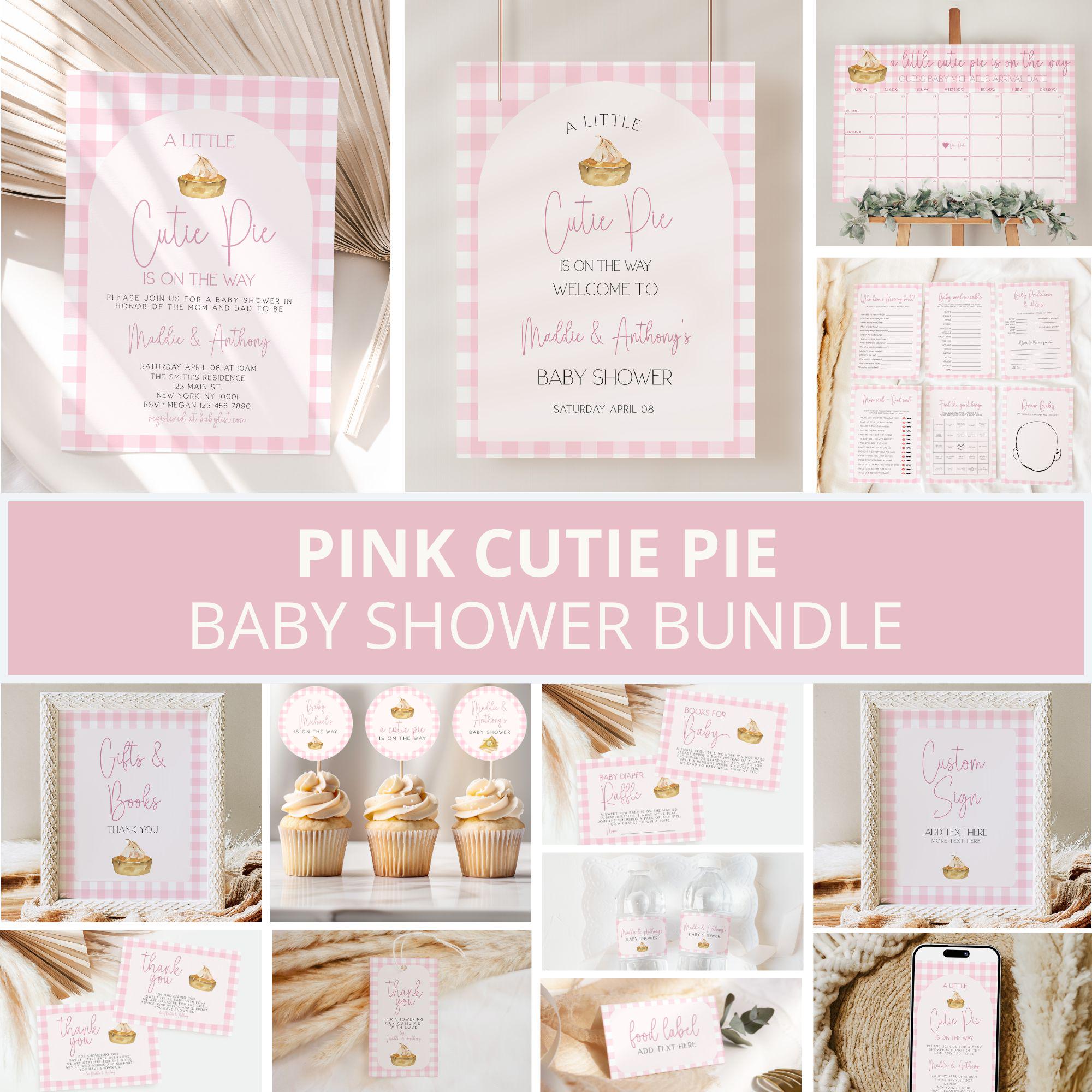 Pink Cutie Pie Baby Shower Invitation Bundle, Cutie Pie Baby Shower Invite, Fall Baby shower, Pie Baby Shower Decor, Girl, Editable Template