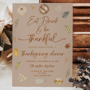 Thanksgiving Invitation Template, Thanksgiving Invitation, Thanksgiving Dinner Invite, Thanksgiving Dinner Invitation, Editable, Instant
