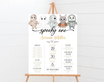 Halloween Milestone Board, Spooky One Milestone Poster, Halloween Birthday Sign, Milestone Poster for Boy, Editable, Instant Download