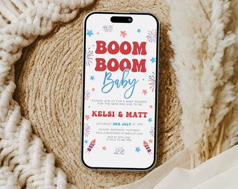 Boom Boom Baby Shower Evite, 4th of July Baby Shower Invite, July Baby Shower Theme, Firecracker, Summer Baby Shower, Template
