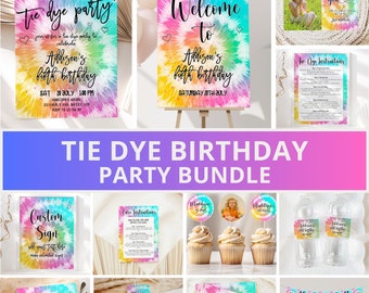Tie Dye verjaardagsbundel, T-shirt Tie Dye verjaardagsbundel, zomer verjaardagsuitnodiging bundel, Tie Dye verjaardagsuitnodiging, verjaardagsfeestje meisje