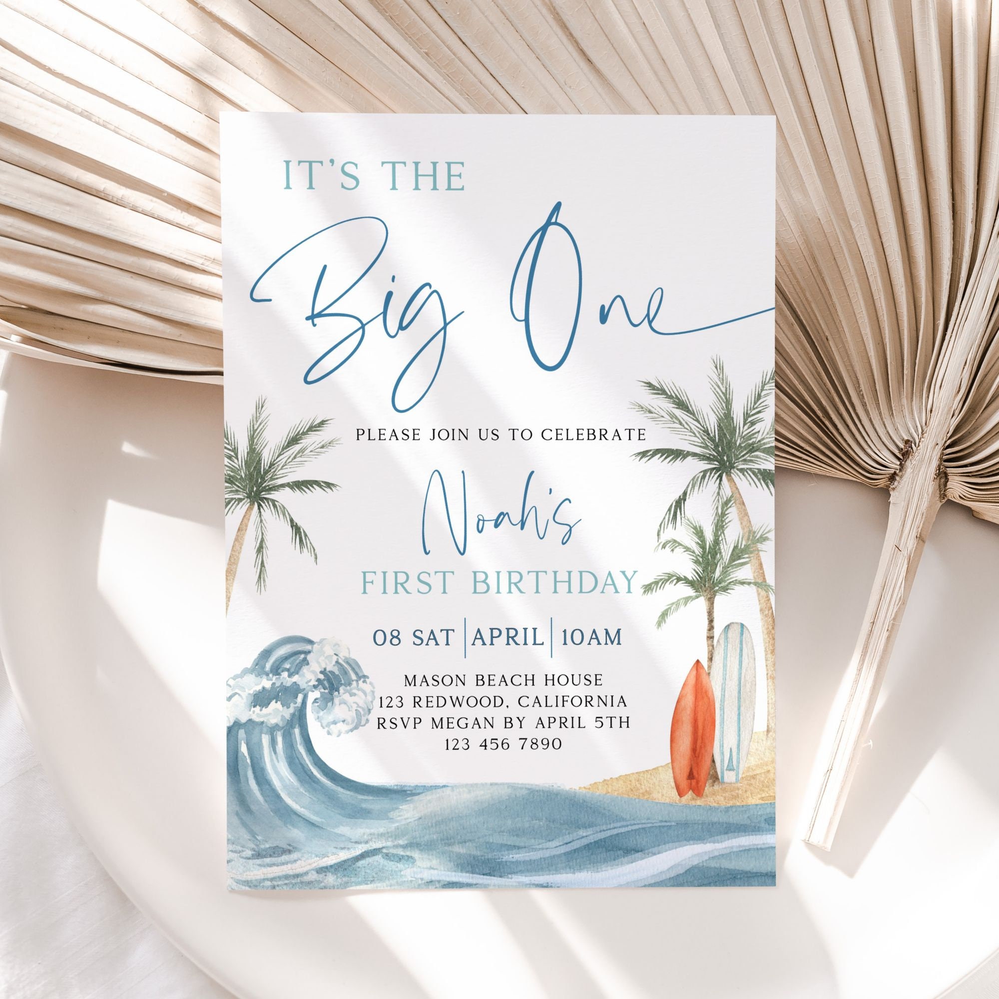 Big One Birthday Invitation Summer Birthday Invite Surf Birthday Invitation Boy Beach Birthday Its the Big One Birthday