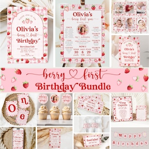 Berry First Birthday Bundle, Strawberry Birthday Bundle, Berry First Birthday Invitation, Berry First Birthday Decor, Berry 1st, Template image 1