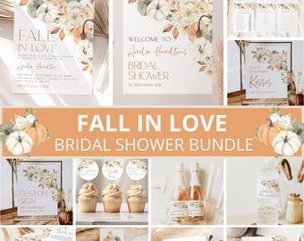 Fall in Love Bridal Shower Bundle, Fall Pumpkin Bridal Shower Invitation, Fall Bridal Shower, Bridal Shower Decor, EditableTemplate
