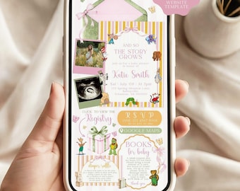 Storybook Baby Shower Invitation Website, New Chapter Baby Shower, Canva Invitation Website Template (Digital Download)