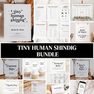 Liten mänsklig shindig-paket, liten mänsklig shindig-dekor, liten mänsklig shindig-inbjudan, liten mänsklig shindig-skylt, minimalistisk babyshower, mall