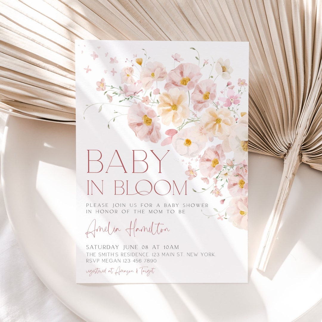 Spring Invitations Bloom Baby in Bloom Shower Invitation, Bloom Baby Shower Invitation, Spring ...