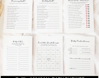 Minimalistisk babyshower-lekpaket, 25 babyshower-lekpaket, Neutral babyshower, Enkel babyshower, Redigerbart spelpaket