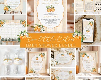 Two Little Cuties Baby Shower Bundle, Two Little Cuties Are On The Way, Baby Shower Decorations, Welcome Sign, Games (Digital Download)