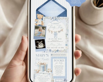 Sweet Baby Boy Baby Shower Invitation Website, Boy Baby Shower, Clothesline, Canva Invitation Website Template