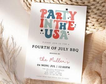 4th Of July BBQ Invitation, 4th of July Invite,4th of July Invitation, Party In the USA Invitation Template, 4th of July Invite