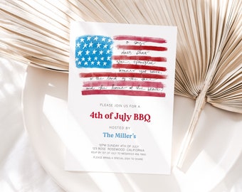 USA Flag 4th Of July BBQ Invitation, 4th of July Invite, 4th of July Invitation, USA Flag Invitation Template, 4th of July Invite