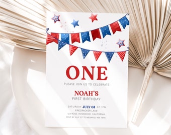 4th Of July 1st Birthday Invitation, 4th of July Invite Birthday, 4th of July Birthday Invitation, 1st Birthday Invitation Boy, Template
