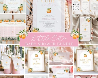 Pink Little Cutie Baby Shower Bundle, Citrus Baby Shower, Baby Shower Decorations, Orange Baby Shower, Canva Templates