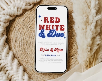 Red White and Due Baby Shower Evite, 4th of July Baby Shower Invite, July Baby Shower Theme, Firecracker, Summer Baby Shower, Template