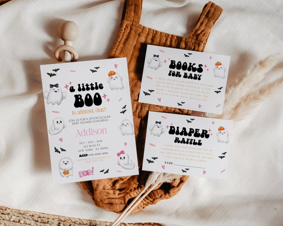 Little Boo Baby Shower Invitation, Halloween Baby Shower Invite, Little Boo Halloween Baby Shower, Pink Halloween, For Girl,  Template