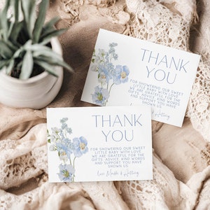 Blue Baby in Bloom Thank You Card, Blue Floral Baby shower Thank You Card, Baby Shower Thank you Card, Boy Baby Shower, Editable Template