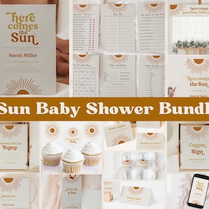 Sun Baby Shower Bundle, Here Comes the Sun Baby Shower Invitation Bundle, Sunshine Baby shower, Baby Shower Decor, Baby Shower Bundle