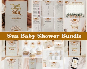 Sun Baby Shower Bundle, Here Comes the Sun Baby Shower Invitation Bundle, Sunshine Baby shower, Baby Shower Decor, Baby Shower Bundle