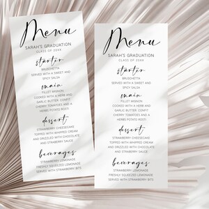 Graduation Menu Template, Grad Party Menu Card, Minimal Menu Card, Editable Template