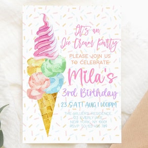 Eis Einladung, Eis Party Einladung, Eis Party Einladung, Eis Geburtstag Einladung, bearbeitbare Vorlage, Sofort Download