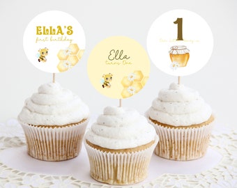 1st Bee Day Cupcake Topper, 1st Bee Day Cupcake Topper Printable, Bee Birthday Cupcake Topper, Bee Cupcake Topper