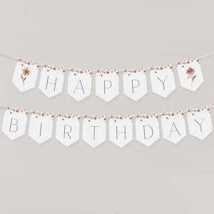 Wildflower Happy Birthday Banner, Wildflower 1st Birthday Decor, Wildflower Birthday Bunting, Happy Birthday Garland, Garden Party, Template