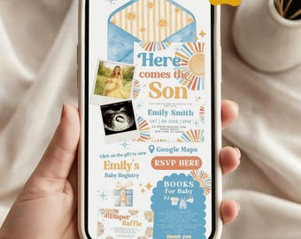 Here Comes the Son Baby Shower Invitation Website, Sun Baby Shower, Canva Invitation Website Template (Digital Download)