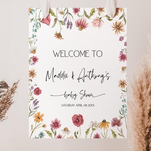 Baby in Bloom Baby Shower Welcome Sign, Wildflower Baby Shower Decorations, Baby Shower Decor, Floral Baby Shower, Girl Baby, Template