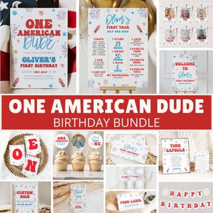 One American Dude 1st Birthday Bundle, One American Dude 1st Birthday Bundle, Little Firecracker Geburtstagseinladung, 4. Juli Geburtstag
