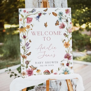 Little Lovebug Baby Shower Welcome Sign, Bug Shower Decorations, Spring, 3 Sizes, Canva Template