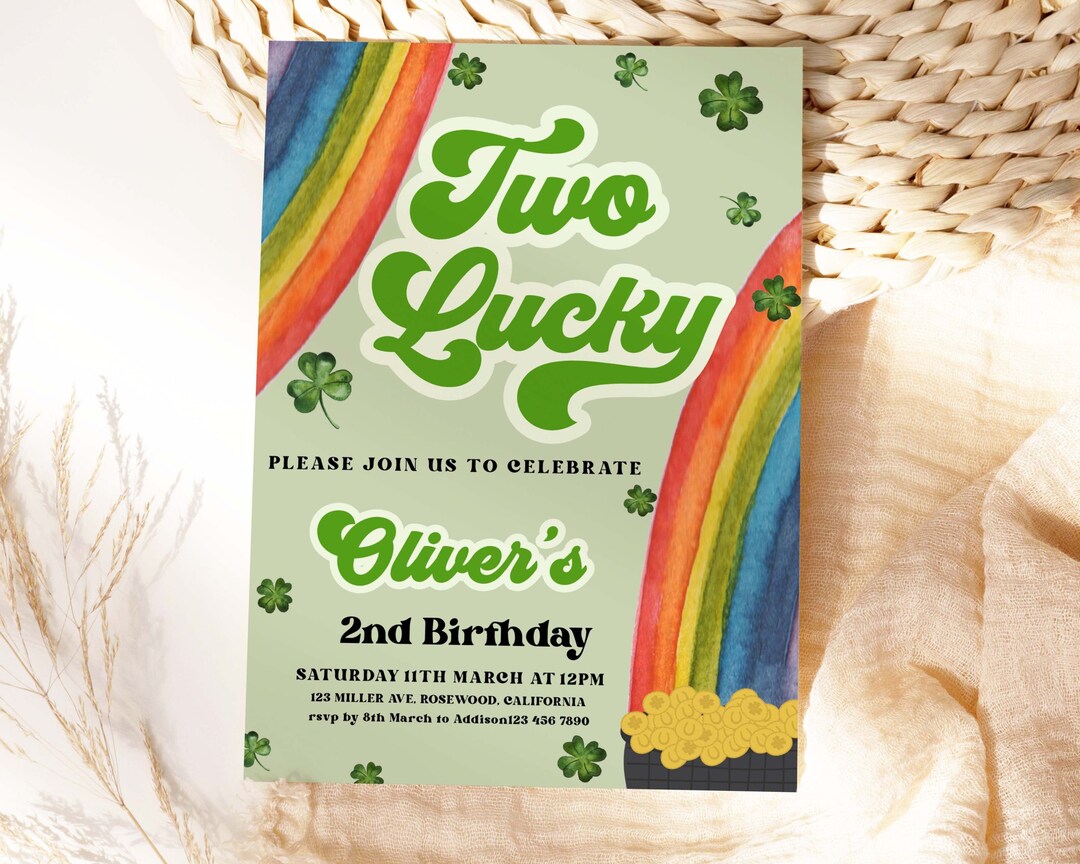 Editable Two Lucky Birthday Invitation Two Lucky Invite Boy Etsy