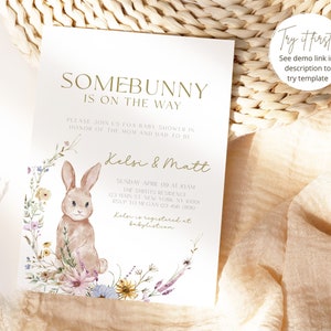 Inbjudan till påskbabyshower, inbjudan till kaninbabyshower, påskbabyshowerinbjudan, kaninbabyshower, redigerbar mall bild 2
